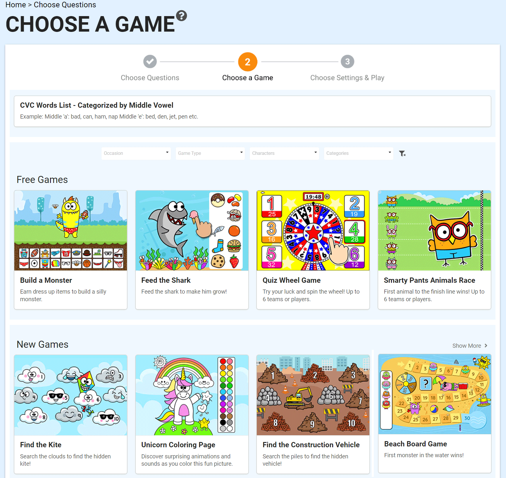 Choose From 16 Games