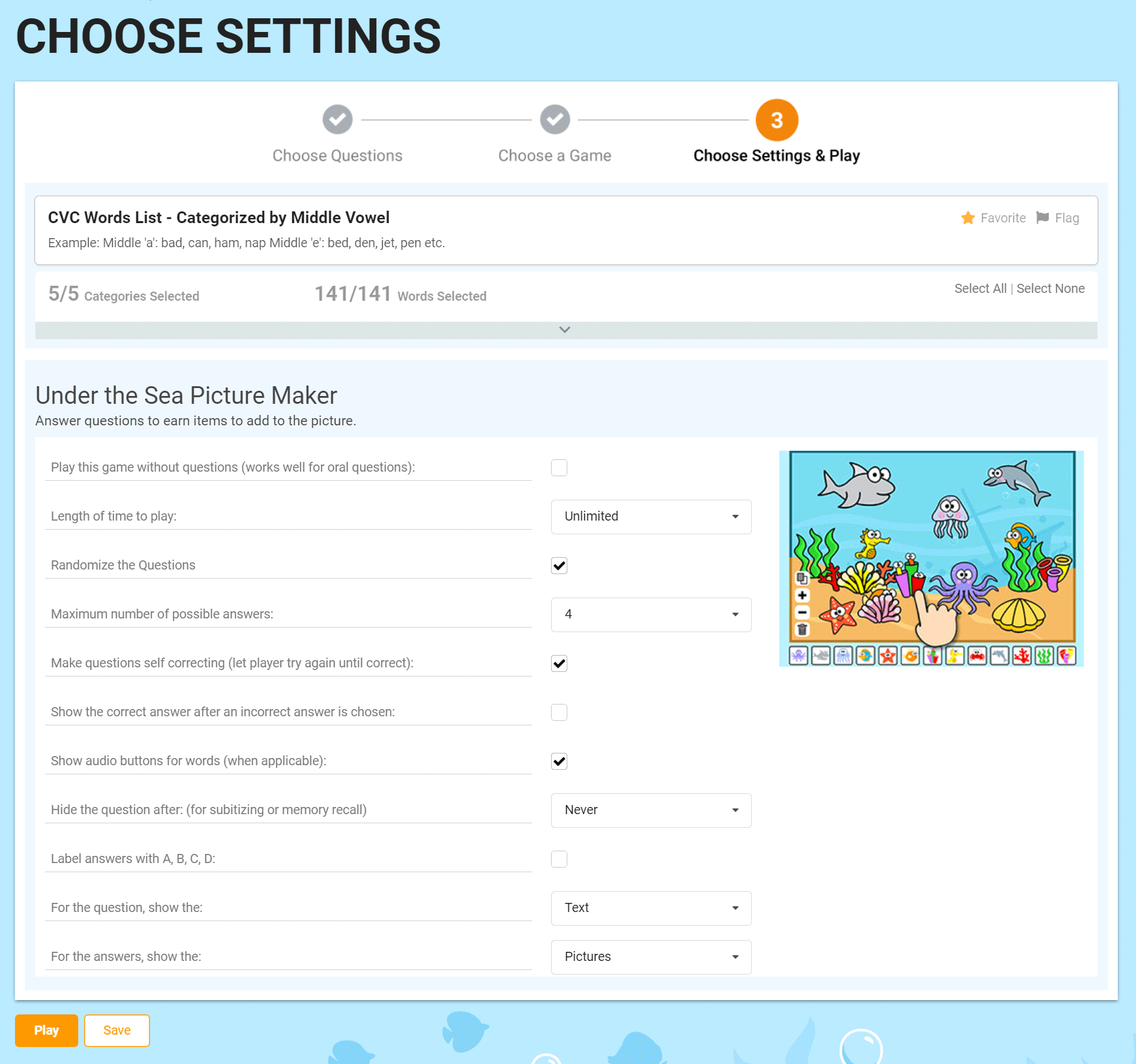 Game settings Page Design